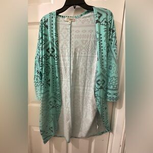 Juniors Teal Patterned Open Front cardigan sweater size M